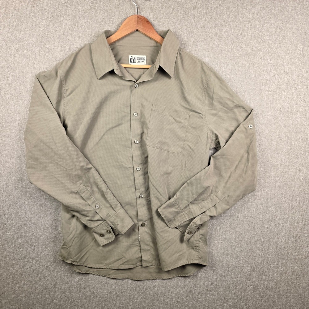 Marmot‎ Mountain Works Mens L Khaki Ripstop Roll Tab Long Sleeve Shirt M14089